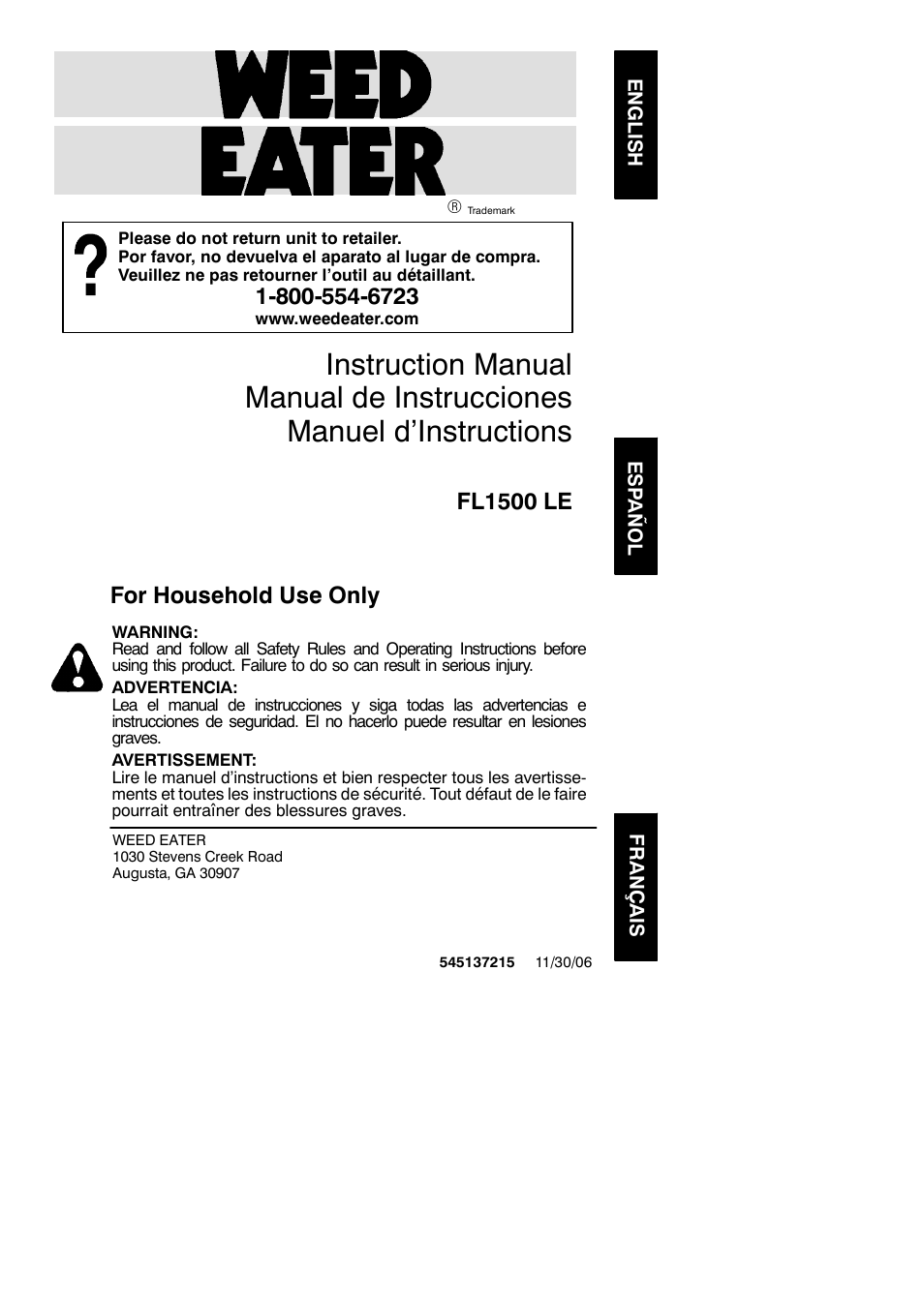 Weed Eater 545137215 User Manual | 9 pages