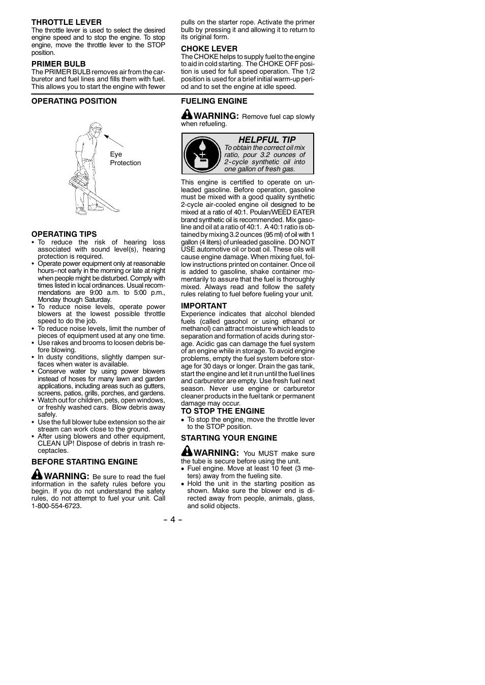 Warning, Helpful tip | Weed Eater 545137215 User Manual | Page 4 / 9