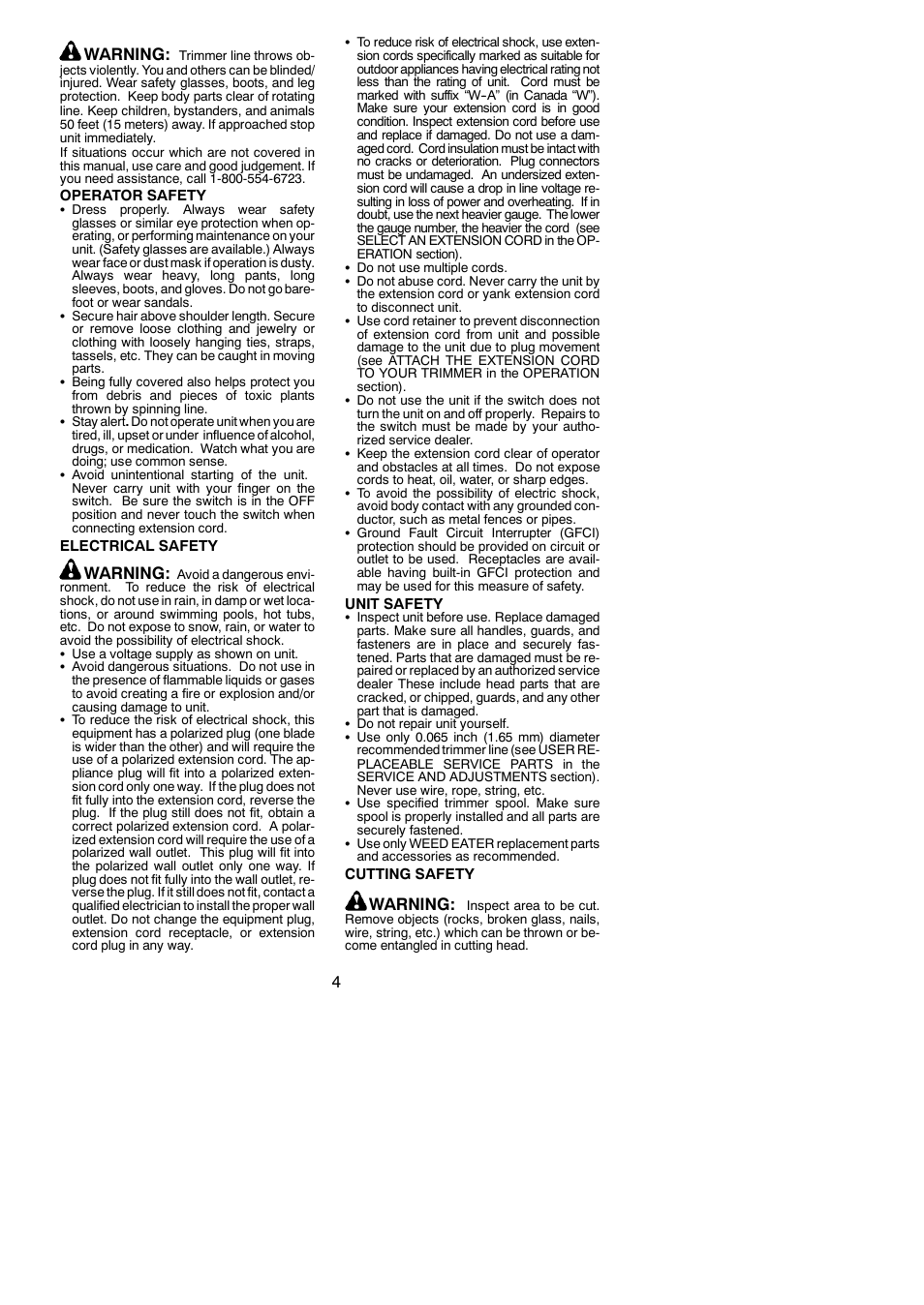 4warning, Warning | Weed Eater TWIST 'N EDGE 952711895 User Manual | Page 4 / 14