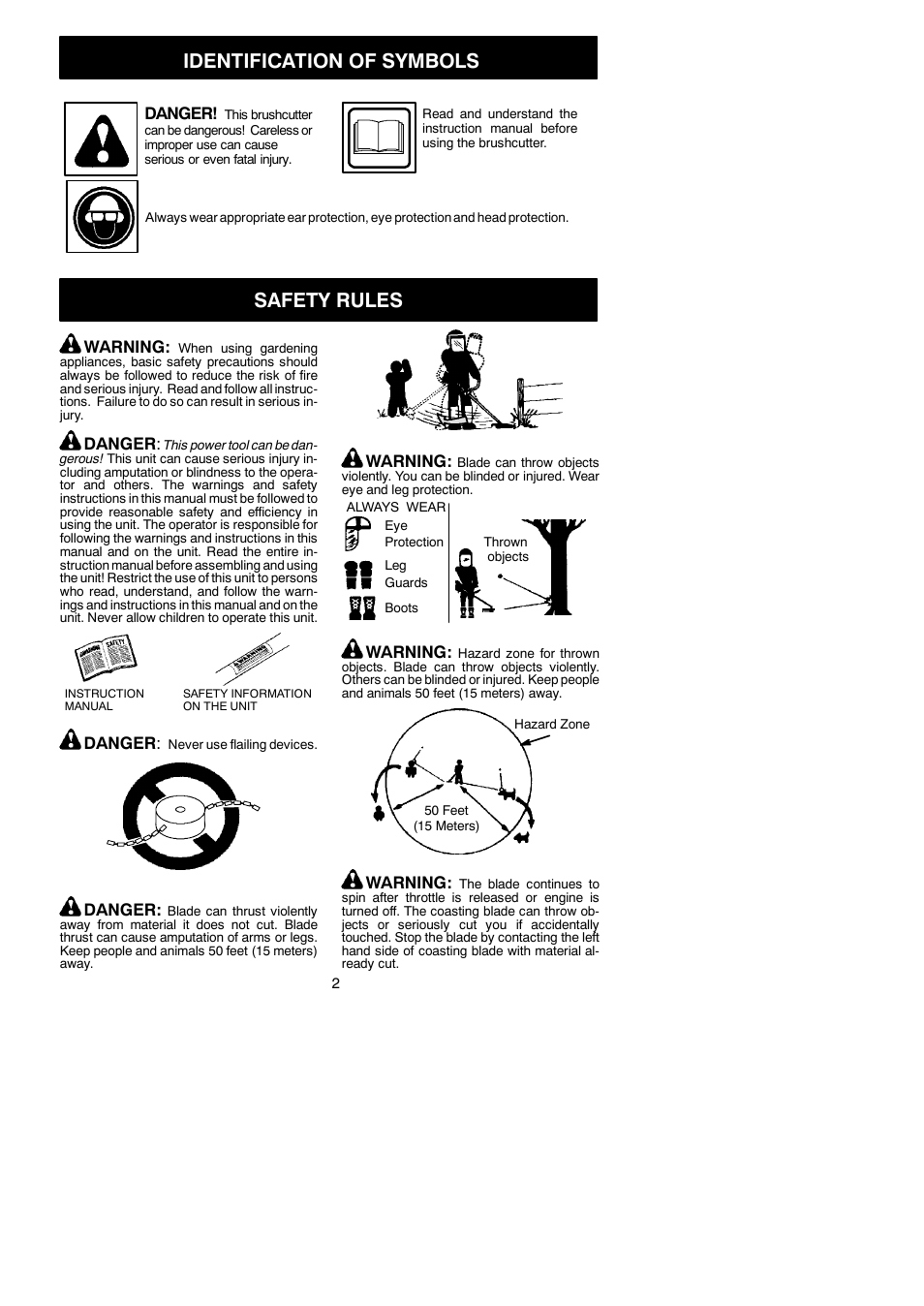 Identification of symbols, Safety rules | Weed Eater 530164835 User Manual | Page 2 / 9