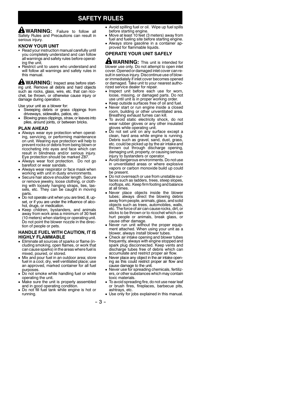 Safety rules, Warning | Weed Eater 545137221 User Manual | Page 3 / 11