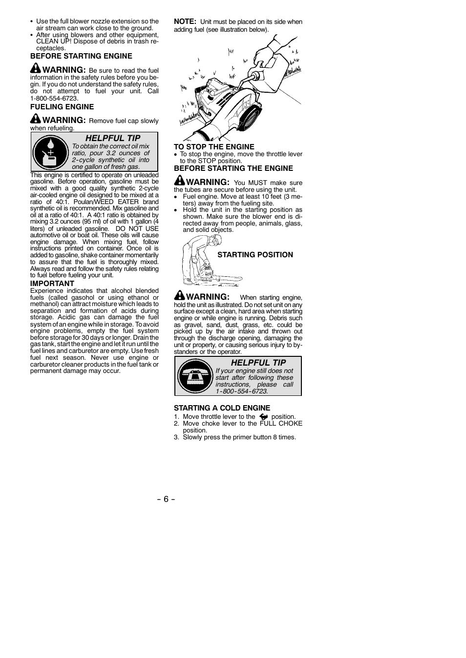 Warning, Helpful tip | Weed Eater 545137221 User Manual | Page 6 / 11