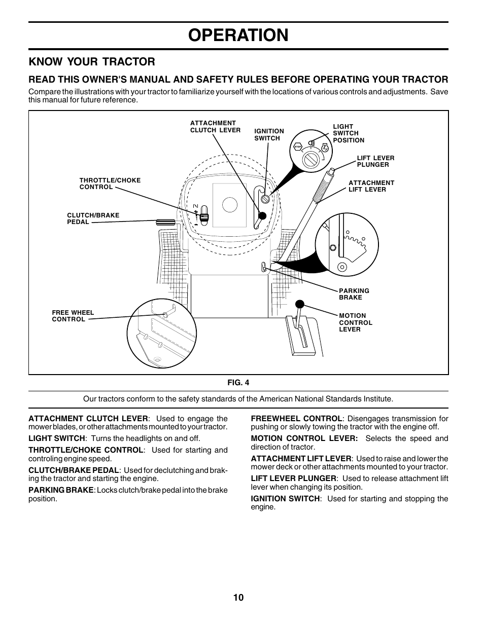 Operation, Know your tractor | Weed Eater S165H42D User Manual | Page 10 / 44