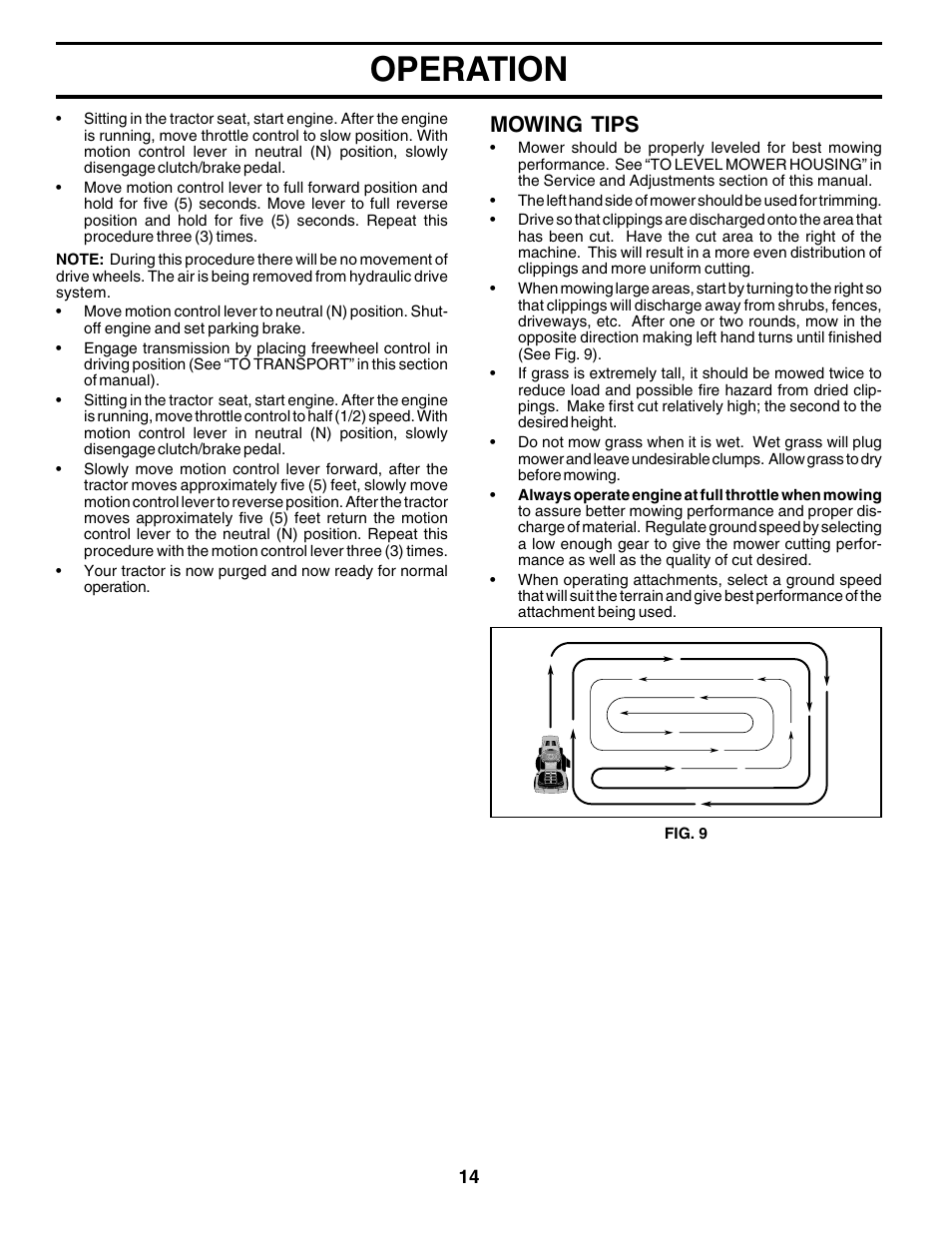 Operation, Mowing tips | Weed Eater S165H42D User Manual | Page 14 / 44