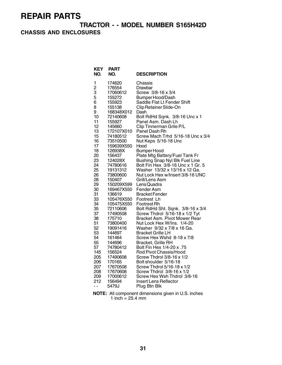 Repair parts | Weed Eater S165H42D User Manual | Page 31 / 44