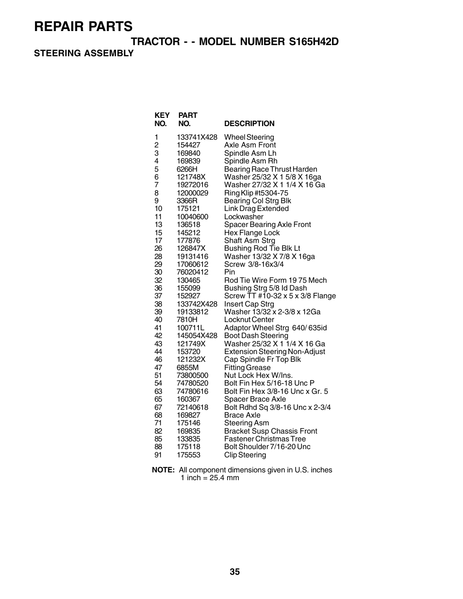 Repair parts | Weed Eater S165H42D User Manual | Page 35 / 44