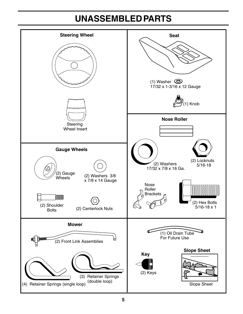 Unassembled parts | Weed Eater 178387 User Manual | Page 5 / 48