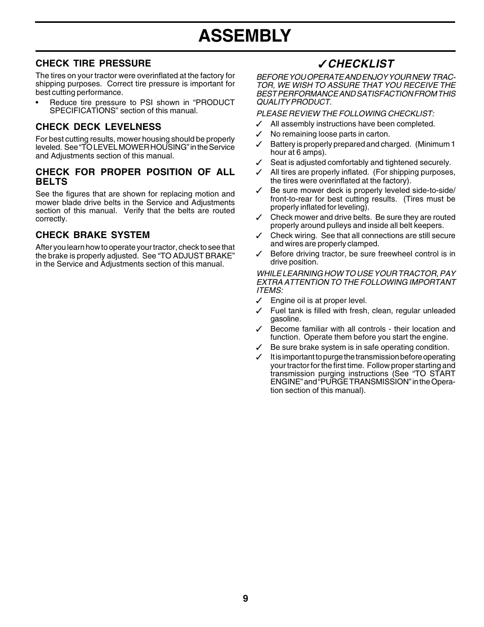 Assembly, Checklist | Weed Eater 178387 User Manual | Page 9 / 48