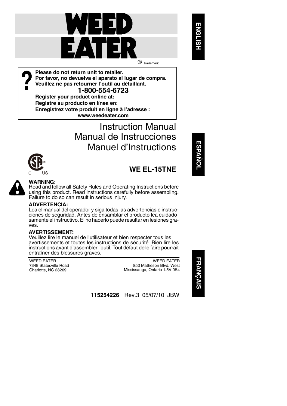 Weed Eater 966048001 User Manual | 10 pages