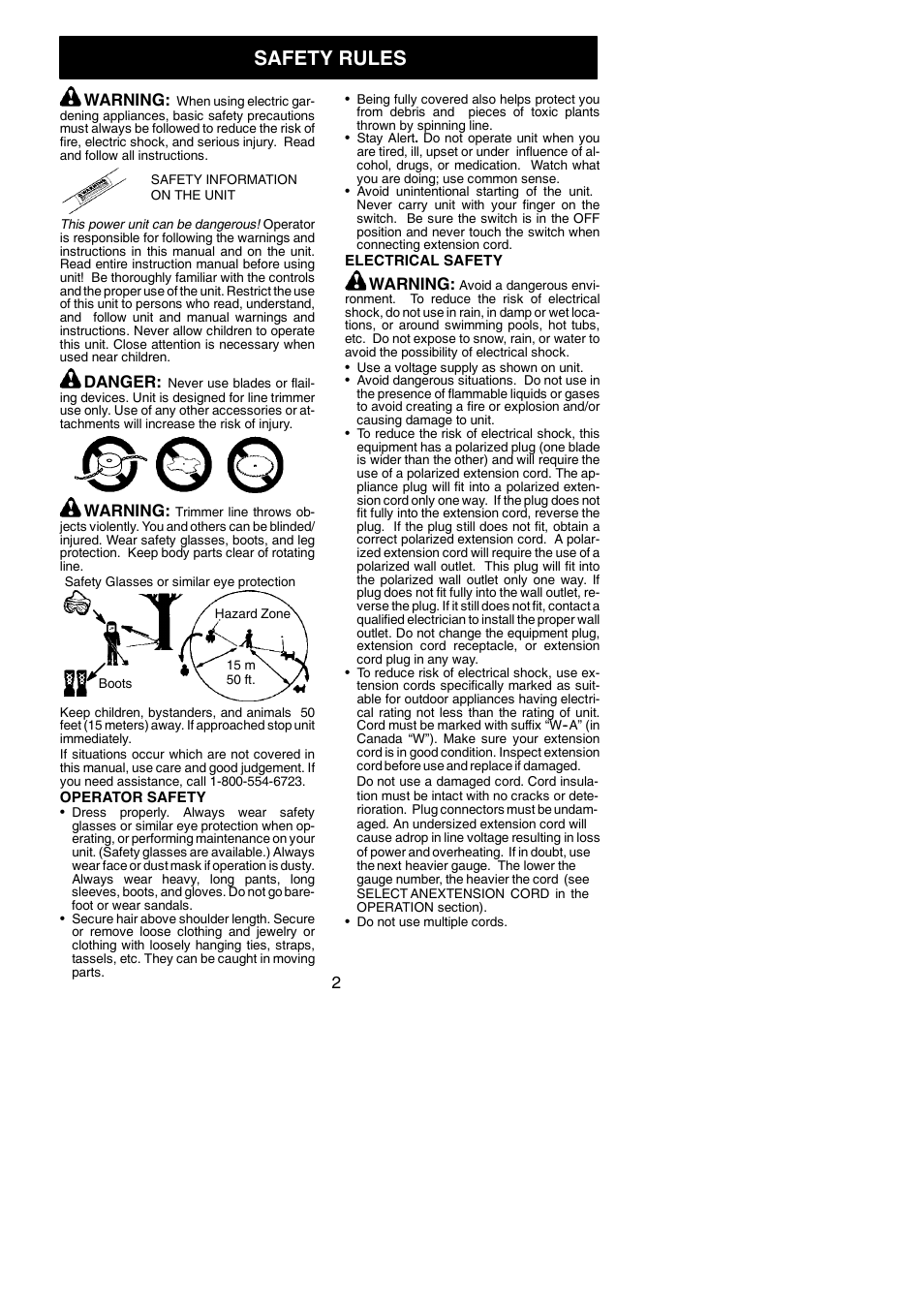 Safety rules, Warning, Danger | Weed Eater 966048001 User Manual | Page 2 / 10