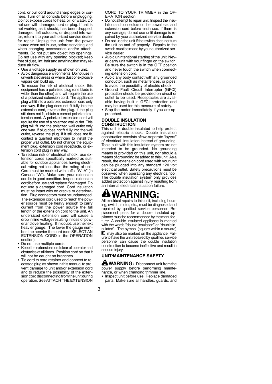 Warning | Weed Eater 952711970 User Manual | Page 3 / 16