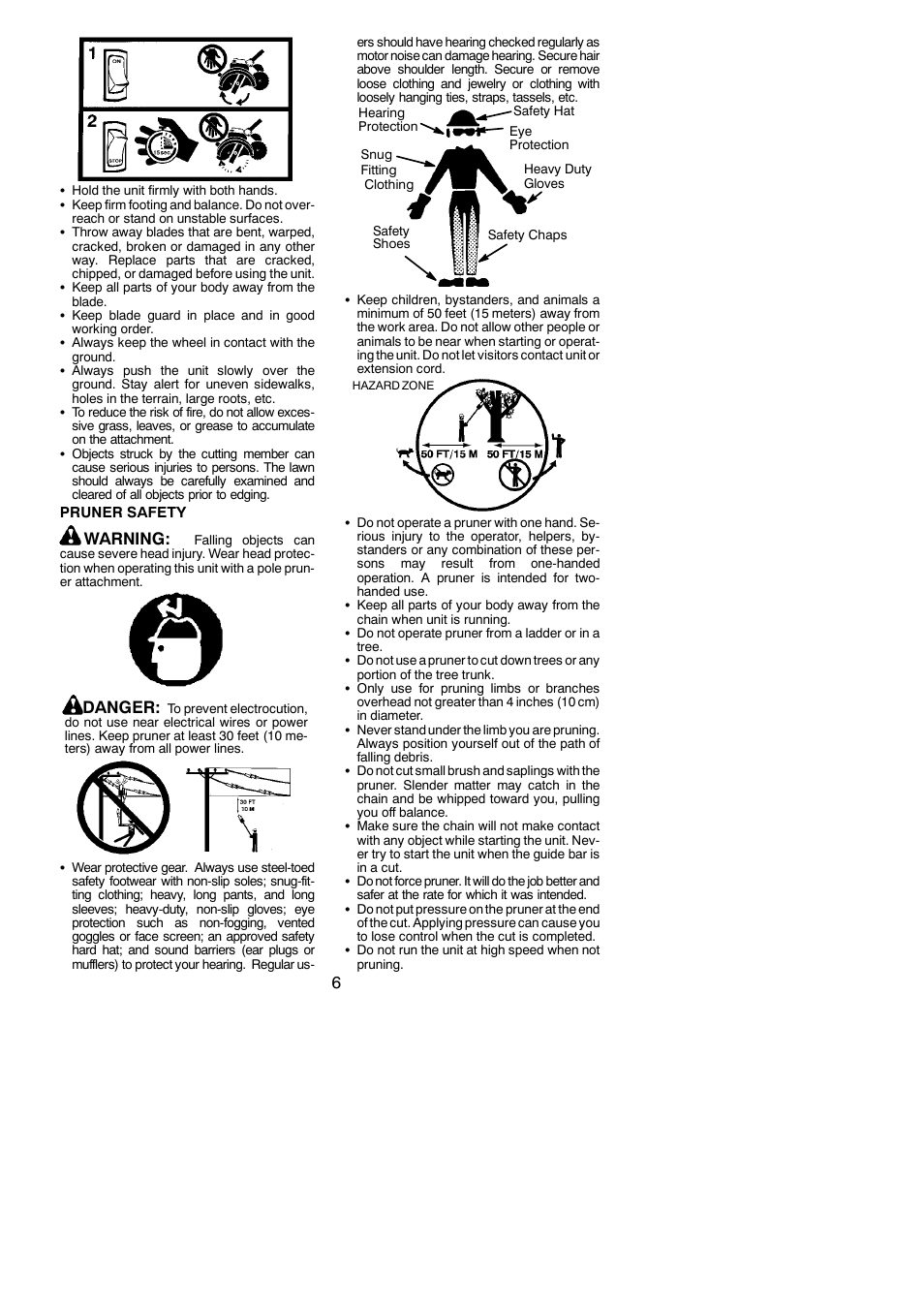 Warning, Danger | Weed Eater 952711970 User Manual | Page 6 / 16