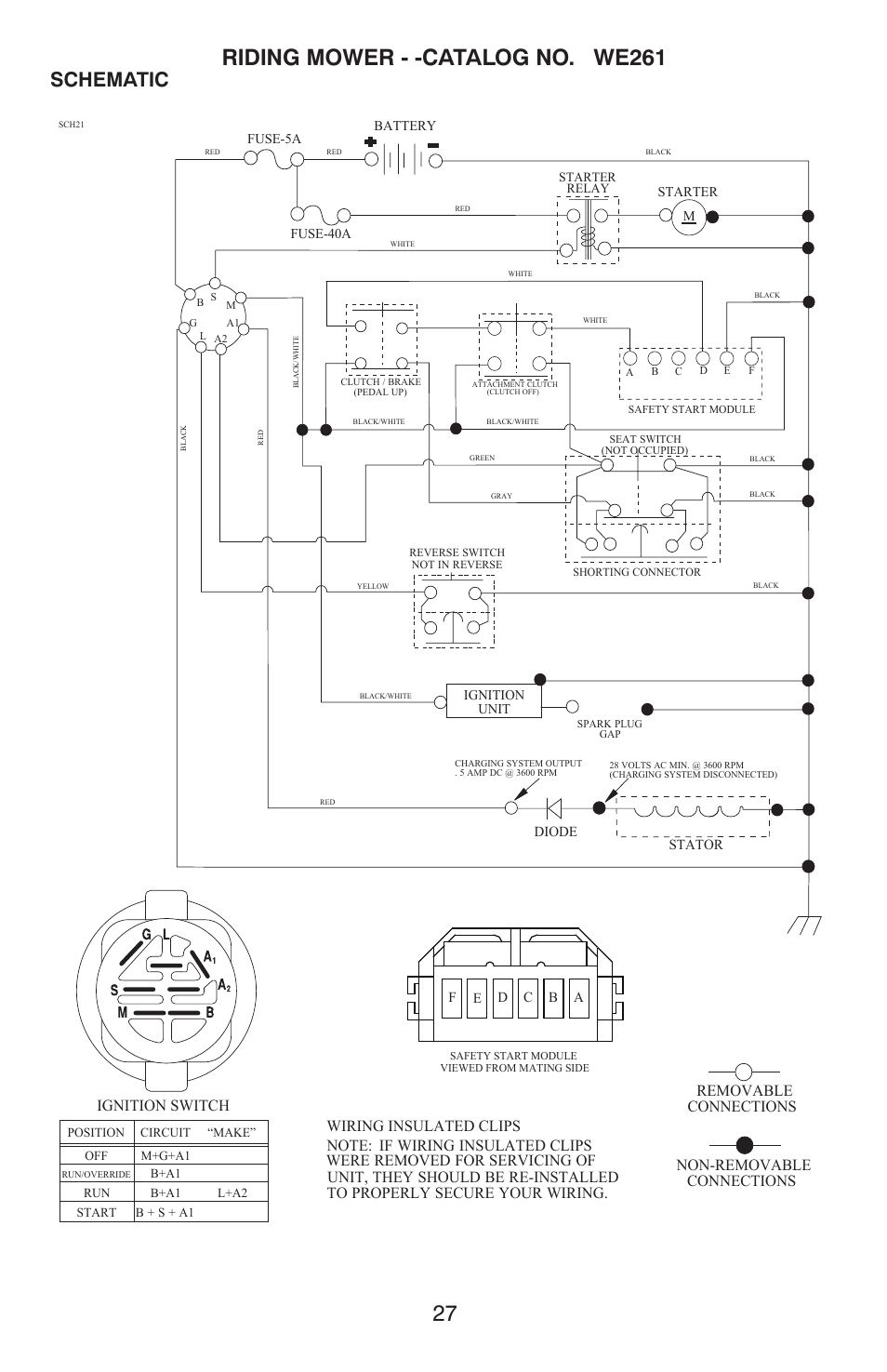 Repair parts, Schematic, Non-removable connections | Weed Eater ONE WE261 User Manual | Page 27 / 40