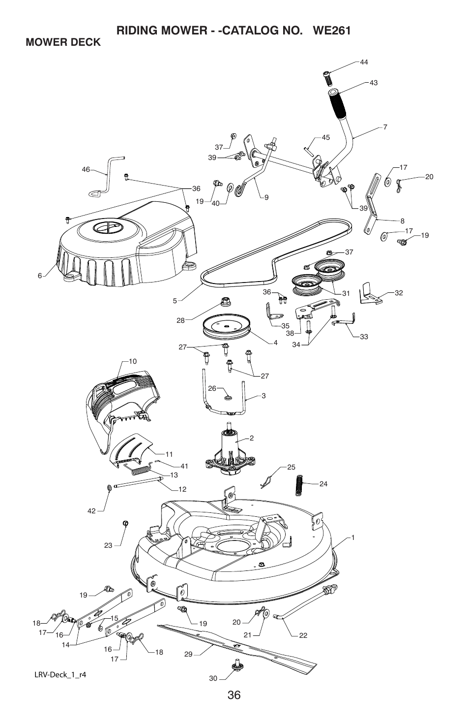Mower deck | Weed Eater ONE WE261 User Manual | Page 36 / 40