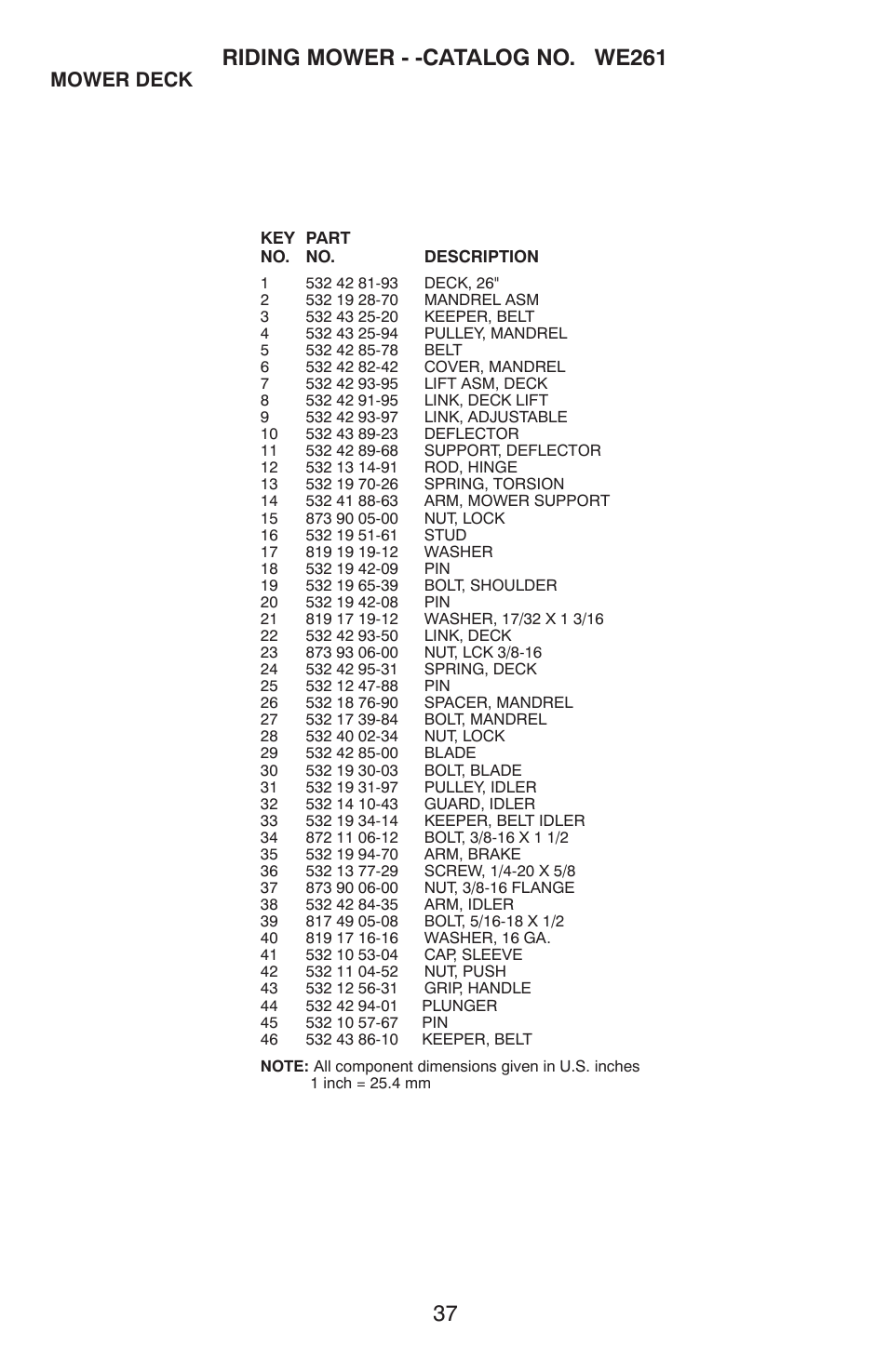 Mower deck | Weed Eater ONE WE261 User Manual | Page 37 / 40