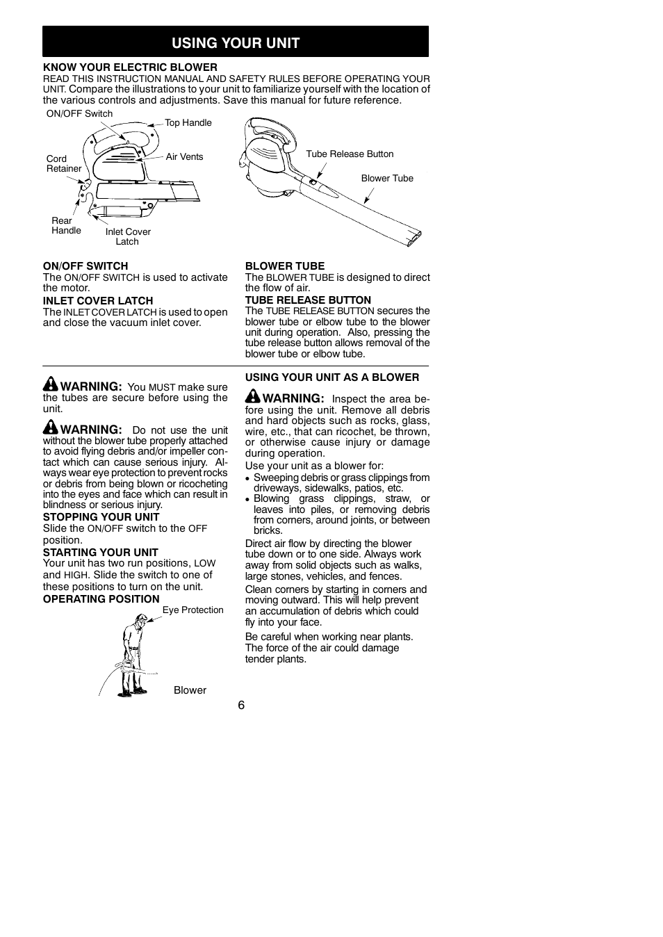 Using your unit | Weed Eater 545186752 User Manual | Page 6 / 8