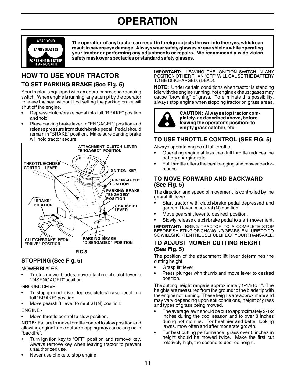 Operation, How to use your tractor | Weed Eater 178106 User Manual | Page 11 / 48