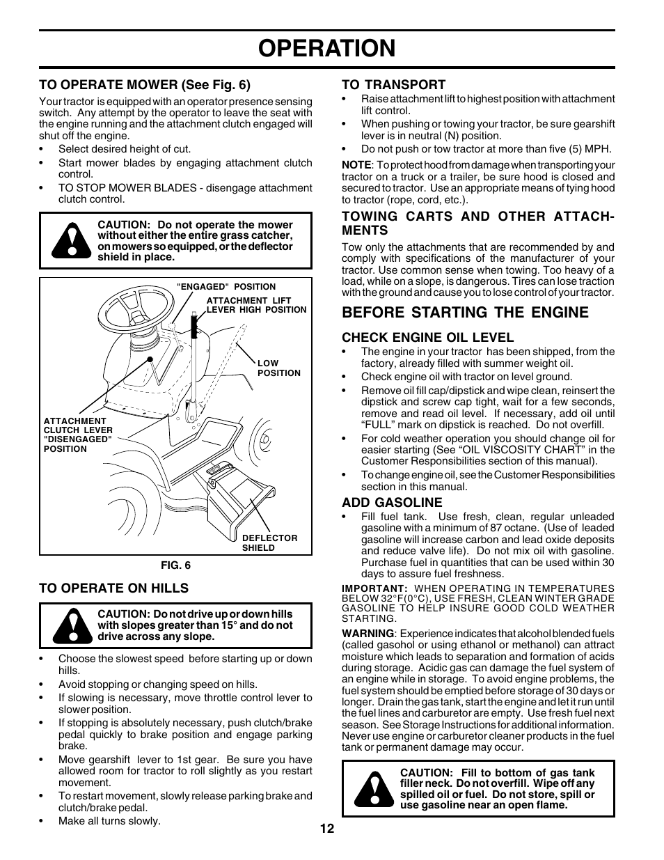 Operation, Before starting the engine | Weed Eater 178106 User Manual | Page 12 / 48