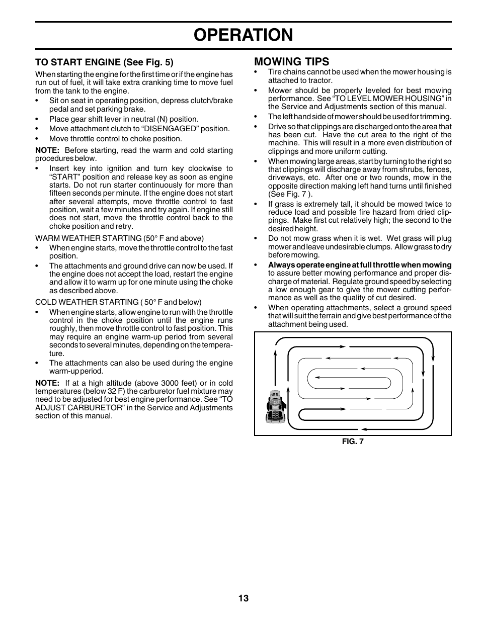 Operation, Mowing tips | Weed Eater 178106 User Manual | Page 13 / 48