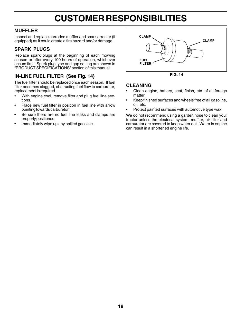 Customer responsibilities | Weed Eater 178106 User Manual | Page 18 / 48