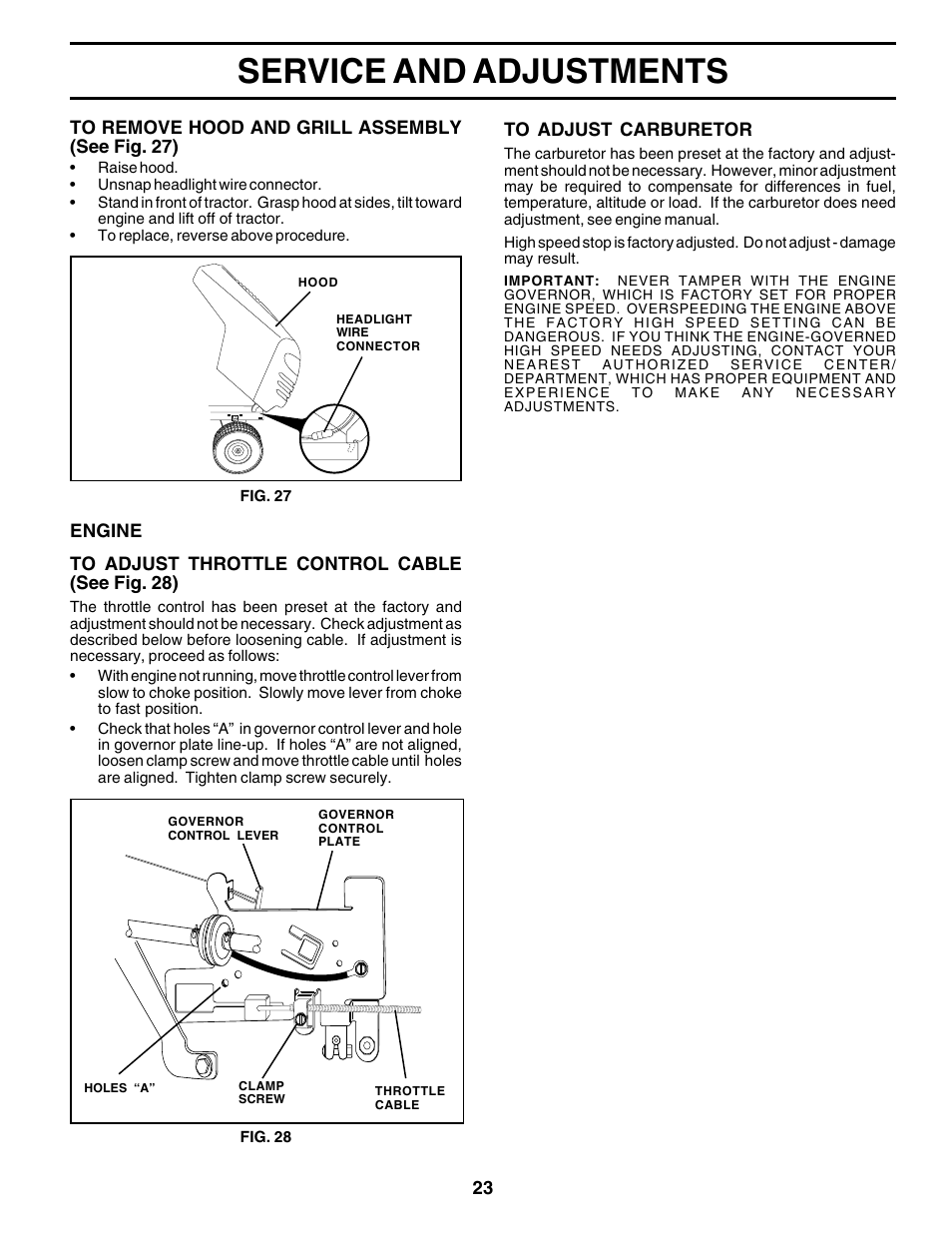 Service and adjustments | Weed Eater 178106 User Manual | Page 23 / 48