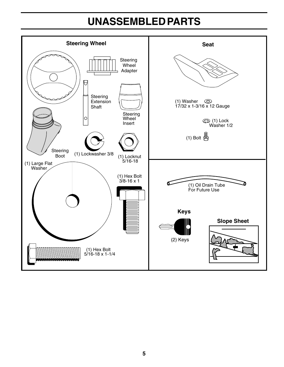 Unassembled parts | Weed Eater 178106 User Manual | Page 5 / 48