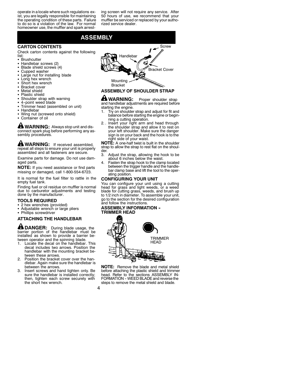 Assembly | Weed Eater 530086916 User Manual | Page 4 / 15