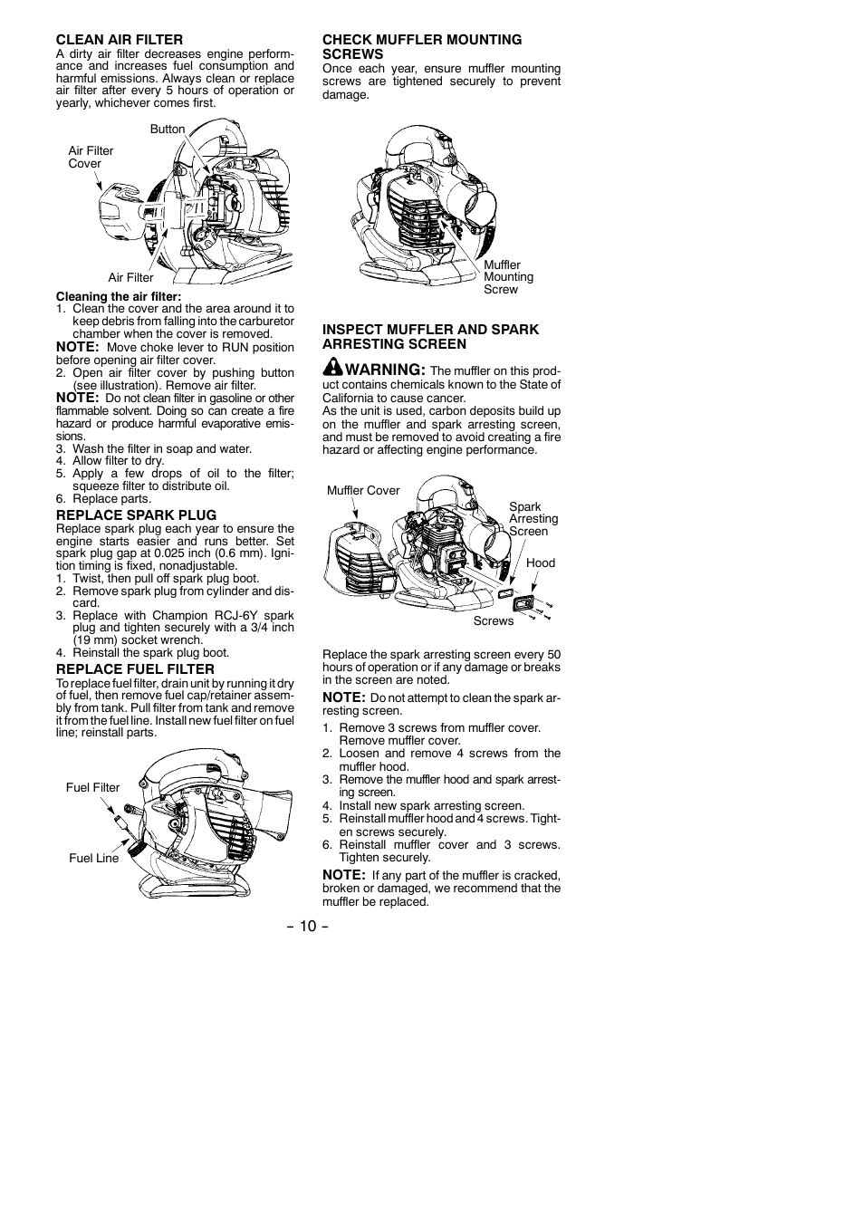 Warning | Weed Eater VS2000BV User Manual | Page 10 / 14
