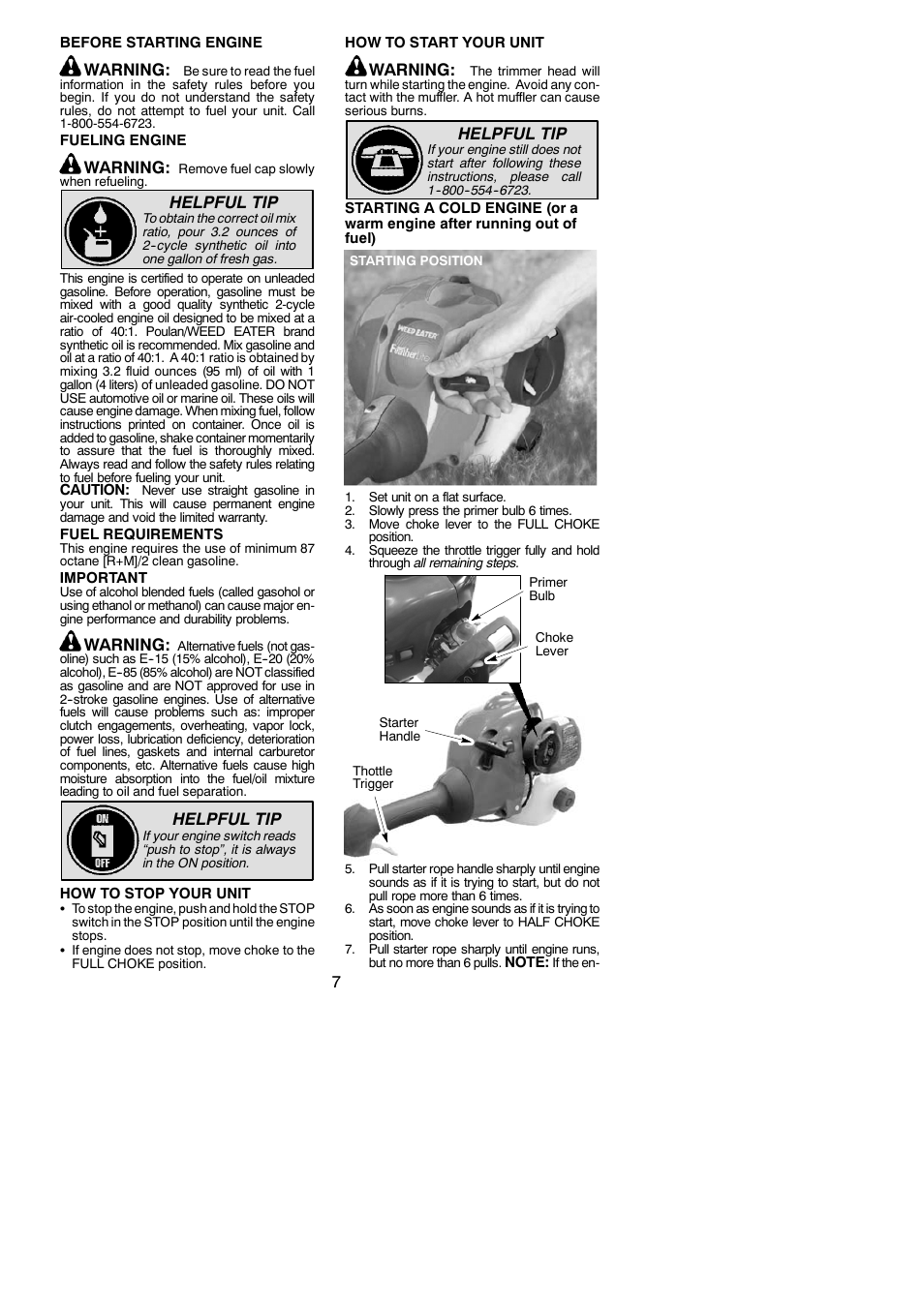Warning, Helpful tip | Weed Eater 545186796 User Manual | Page 7 / 14