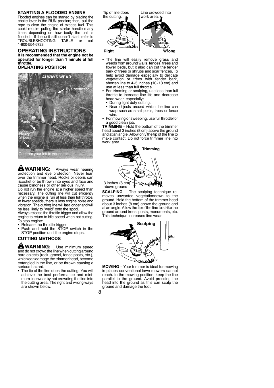 Operating instructions, Warning | Weed Eater 952711940 User Manual | Page 8 / 14