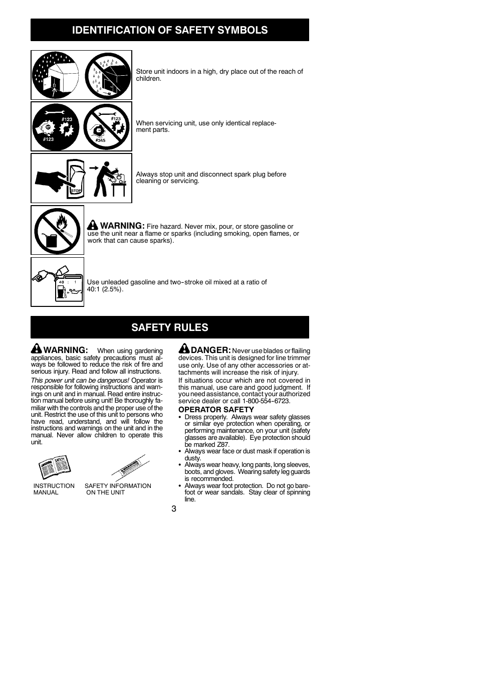 Identification of safety symbols, Safety rules, Warning | Danger | Weed Eater FL23 User Manual | Page 3 / 14