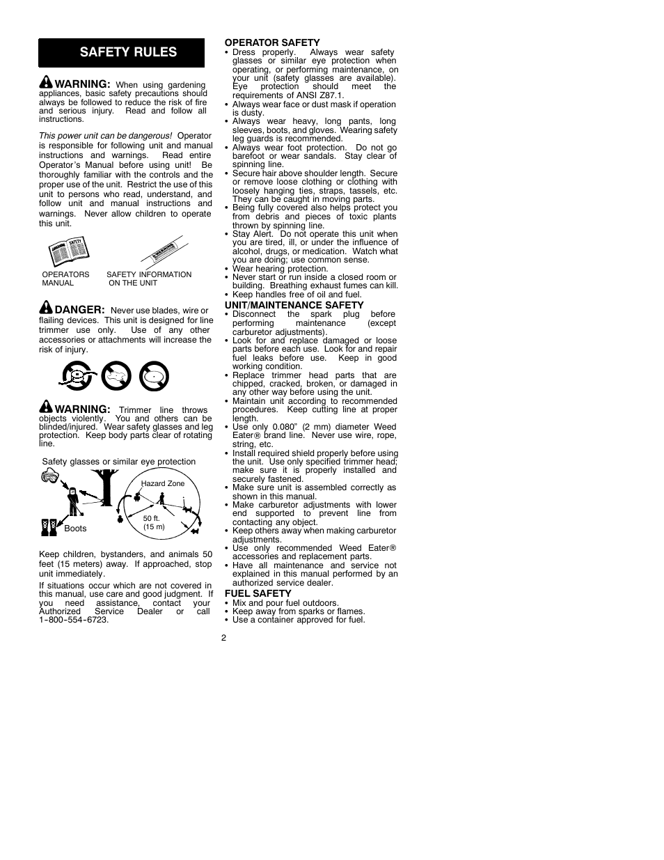 Safety rules | Weed Eater Featherlite 530088826 User Manual | Page 2 / 7