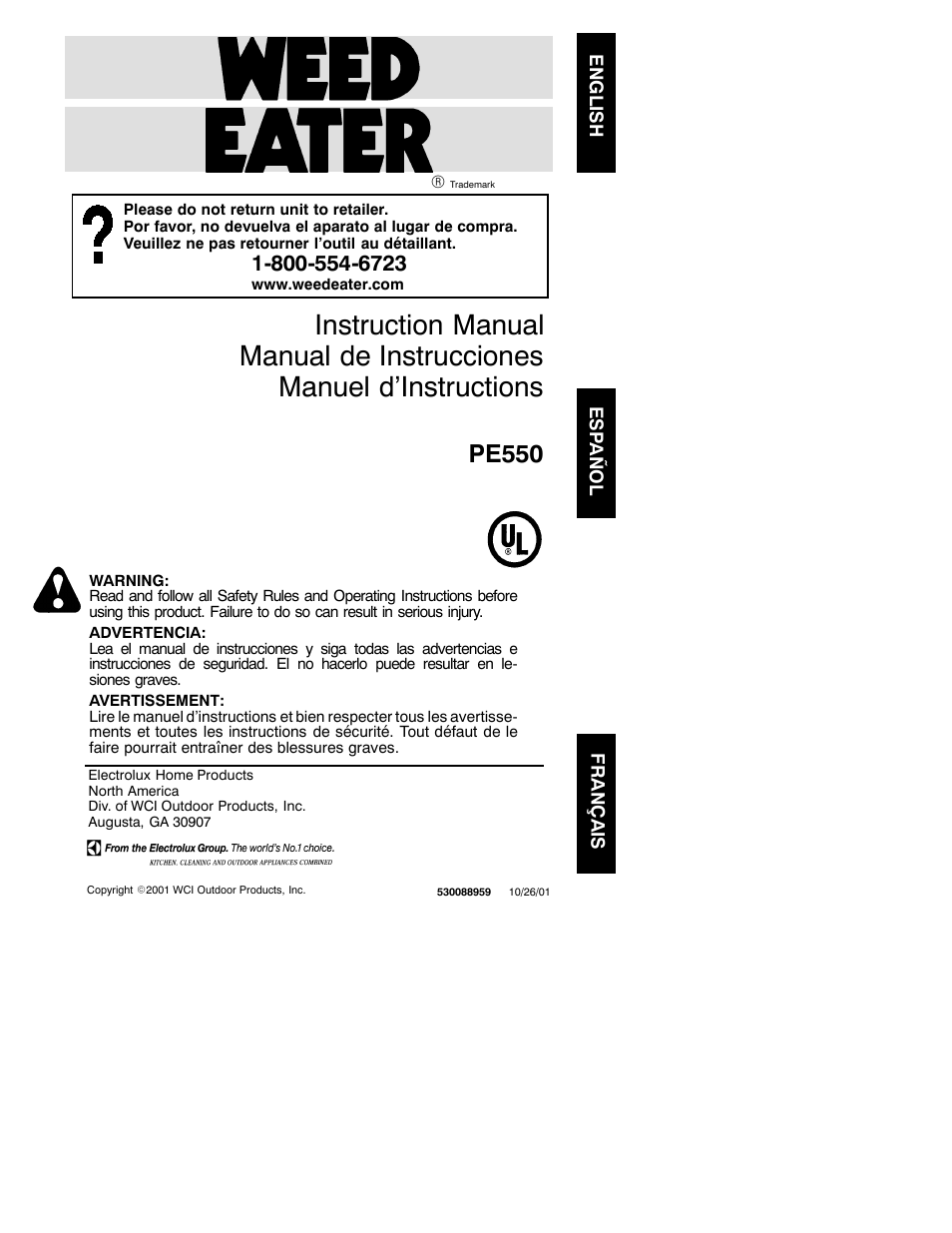 Weed Eater 530088959 User Manual | 8 pages