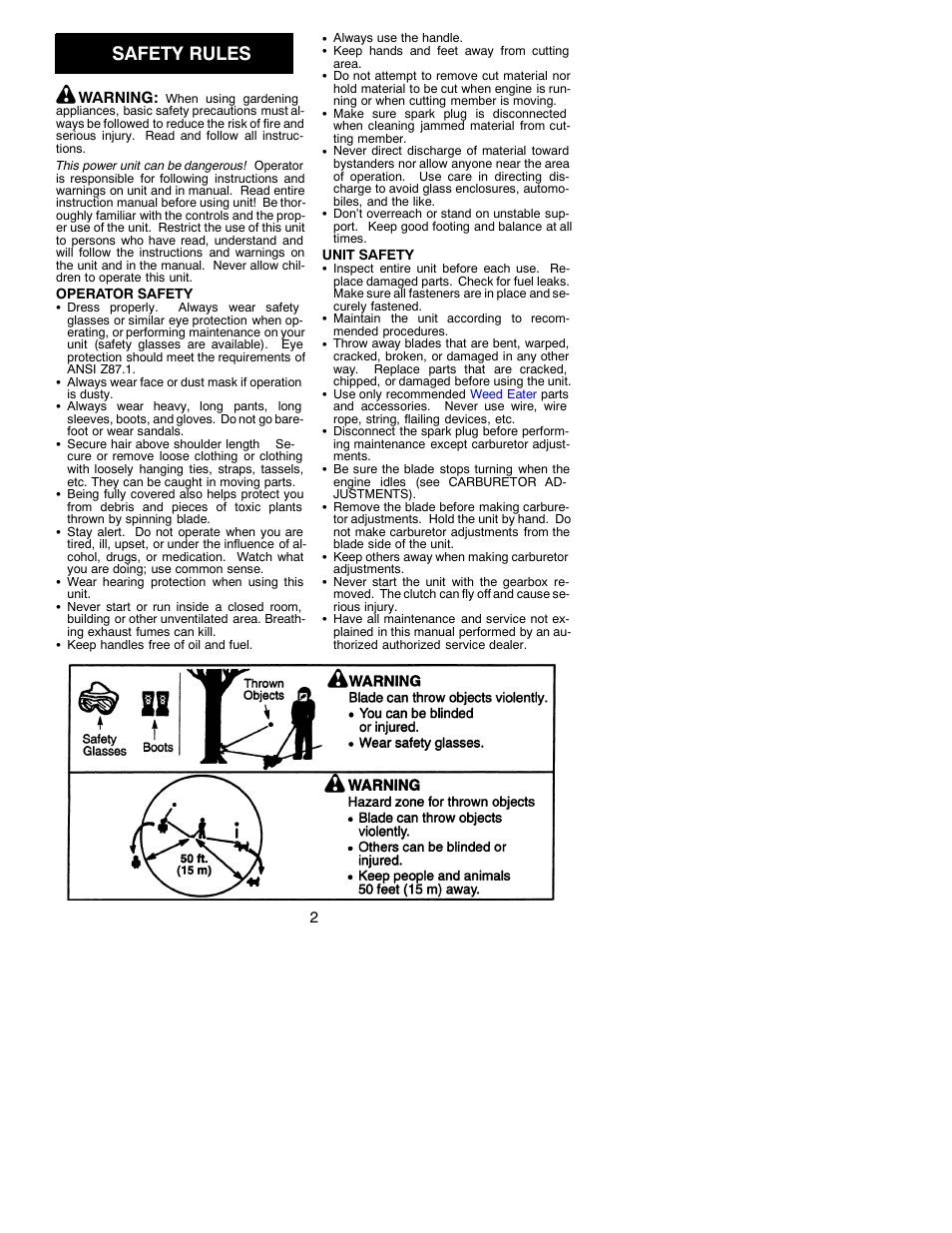 Safety rules | Weed Eater 530088959 User Manual | Page 2 / 8