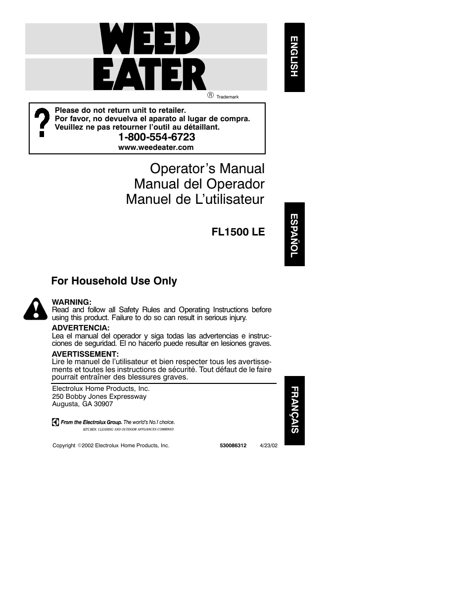 Weed Eater 530086312 User Manual | 7 pages