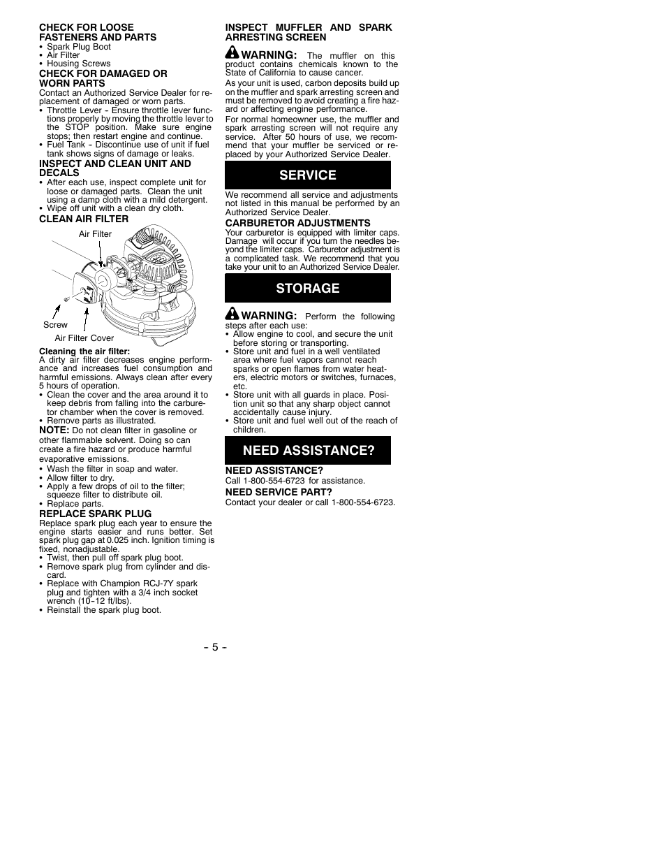 Service, Storage, Need assistance | Weed Eater 530086312 User Manual | Page 5 / 7