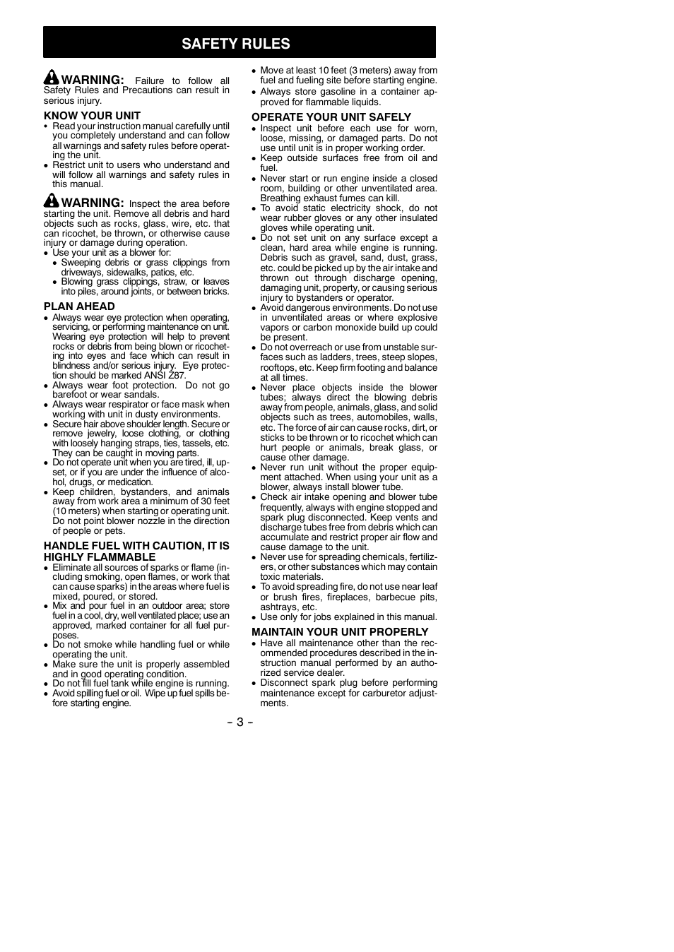 Safety rules, Warning | Weed Eater 545186783 User Manual | Page 3 / 10