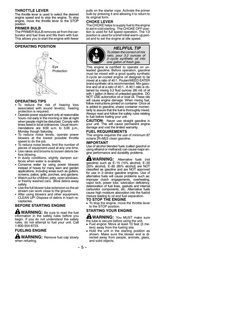 Warning, Helpful tip | Weed Eater 545186783 User Manual | Page 5 / 10