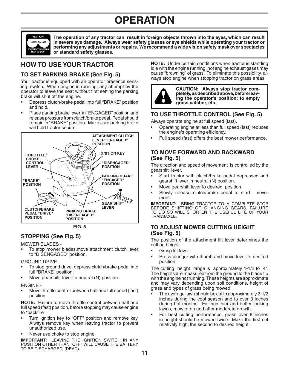 Operation, How to use your tractor | Weed Eater 60614 User Manual | Page 11 / 30
