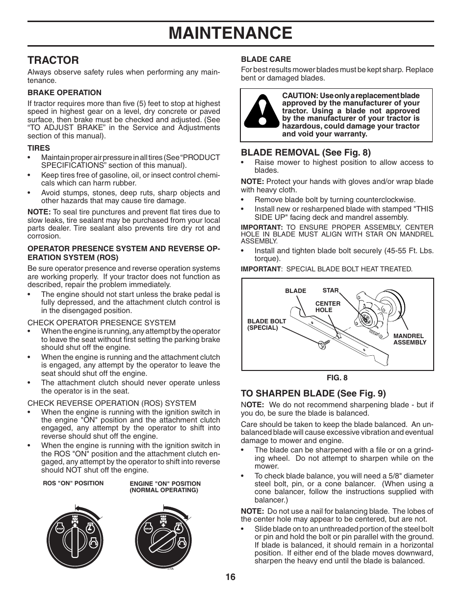 Maintenance, Tractor | Weed Eater 60614 User Manual | Page 16 / 30