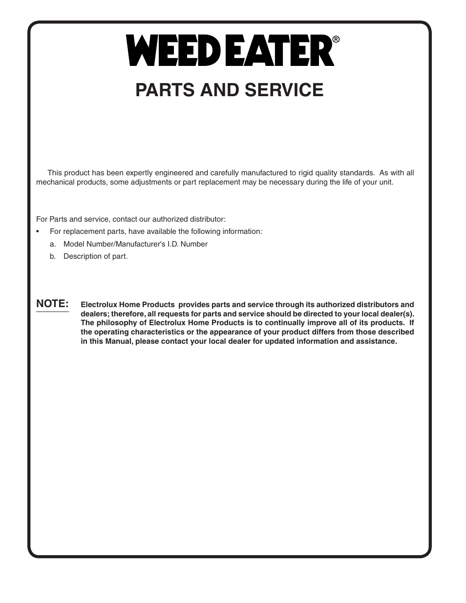 Parts and service | Weed Eater 60614 User Manual | Page 30 / 30