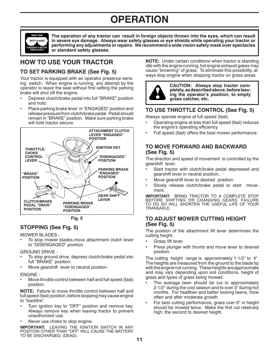 Operation, How to use your tractor | Weed Eater 435073 User Manual | Page 11 / 30