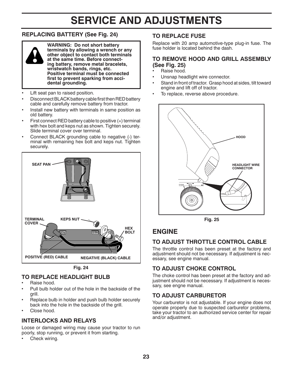 Service and adjustments, Engine | Weed Eater 435073 User Manual | Page 23 / 30