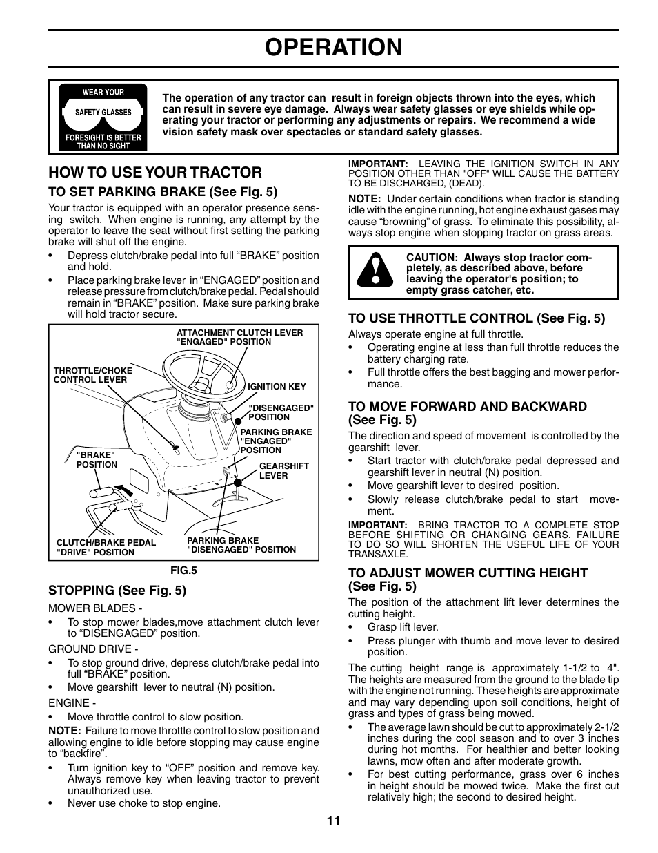 Operation, How to use your tractor | Weed Eater 187637 User Manual | Page 11 / 48