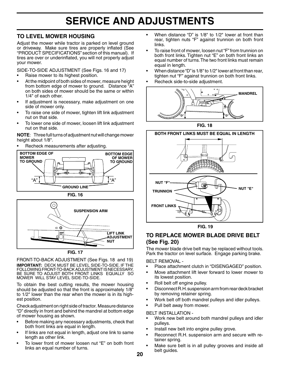 Service and adjustments | Weed Eater 187637 User Manual | Page 20 / 48