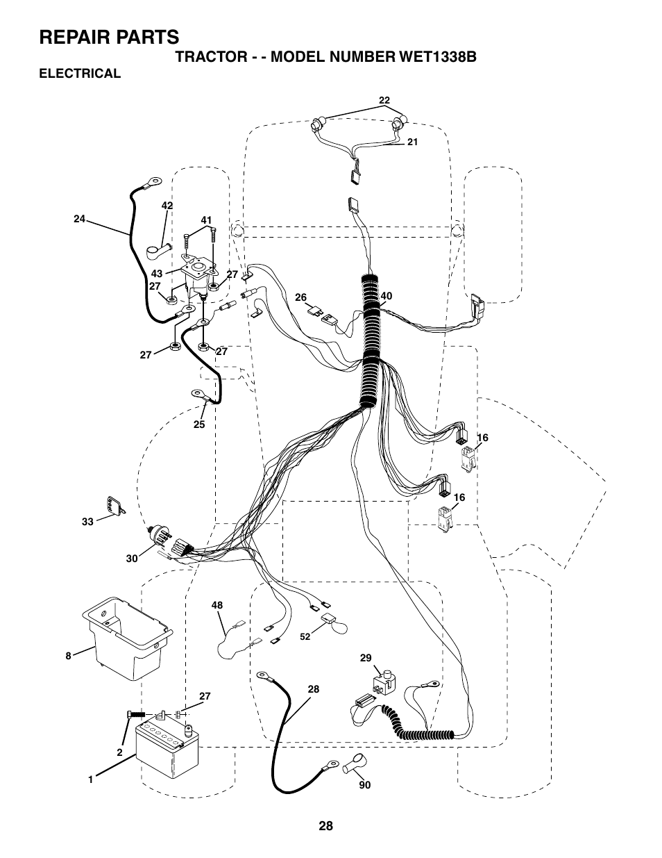 Repair parts, Tractor - - model number wet1338b | Weed Eater 187637 User Manual | Page 28 / 48