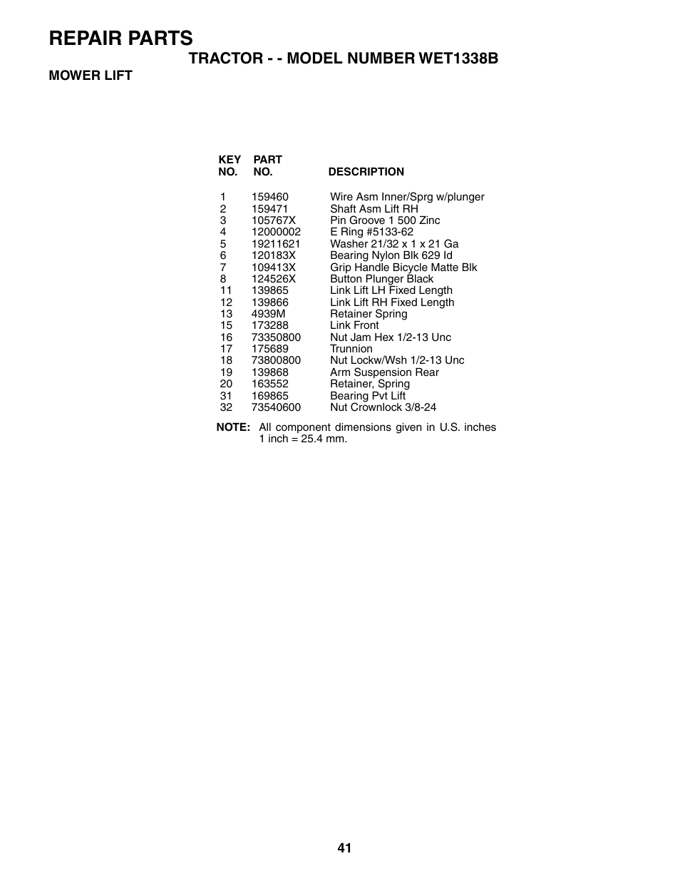 Repair parts | Weed Eater 187637 User Manual | Page 41 / 48