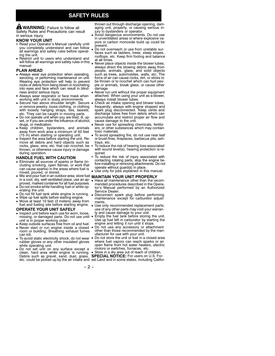 Safety rules | Weed Eater 530087060 User Manual | Page 2 / 6