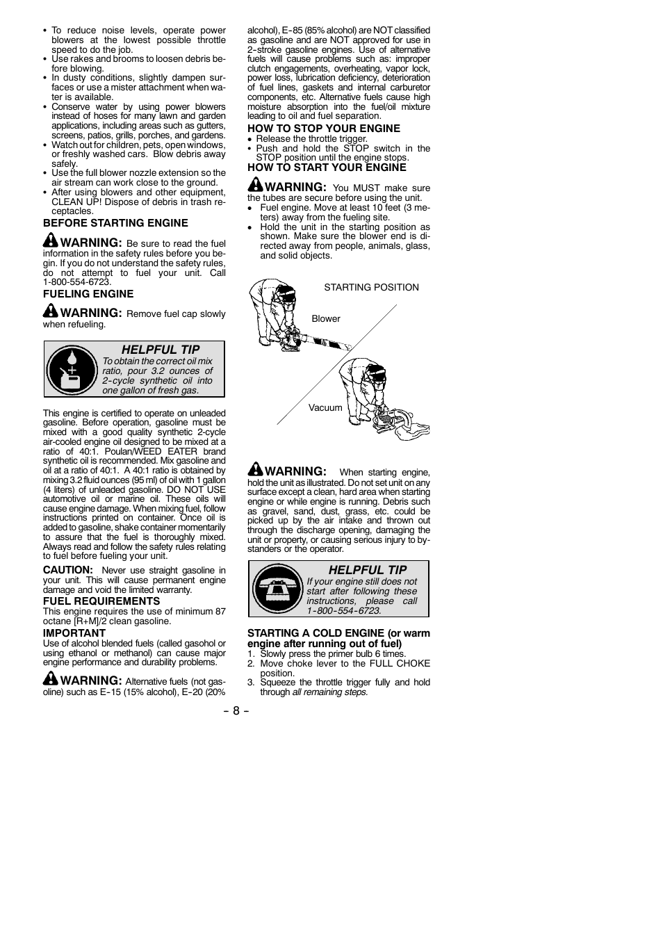 Warning, Helpful tip | Weed Eater 952711922 User Manual | Page 8 / 14