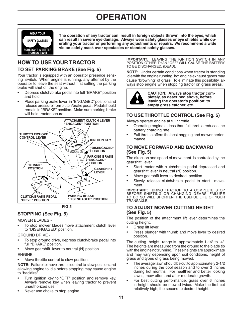 Operation, How to use your tractor | Weed Eater WE12538M User Manual | Page 11 / 48